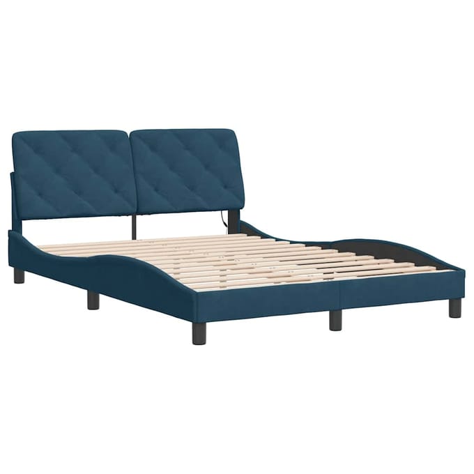 vidaXL - Bedframe - met - LED - zonder - matras - fluweel - blauw - 140x190 - cm