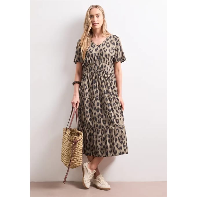 Midi-jurk met print en smokdetail
