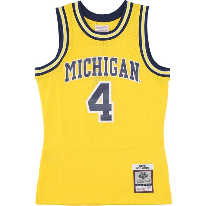Basketbaltanktop voor heren Ncaa Maize Jersey 1991 nr. 4 Chris Webber Micwol geel