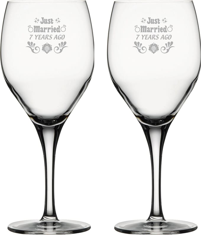 Gegraveerde set witte wijnglazen 34cl Just Married 7 years ago