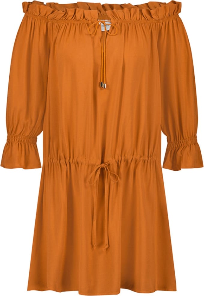 Beachlife Rust off-shoulder jurkje - Roestbruin - Effen