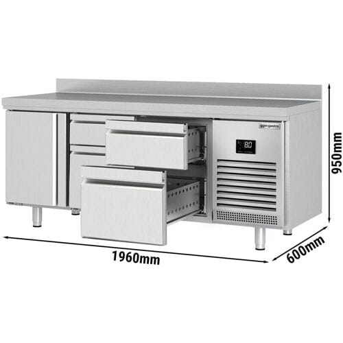GGM Gastro Koelwerkbank PREMIUM PLUS - 1960x600mm - met 1 deur - met 4 lades - opstand zilver