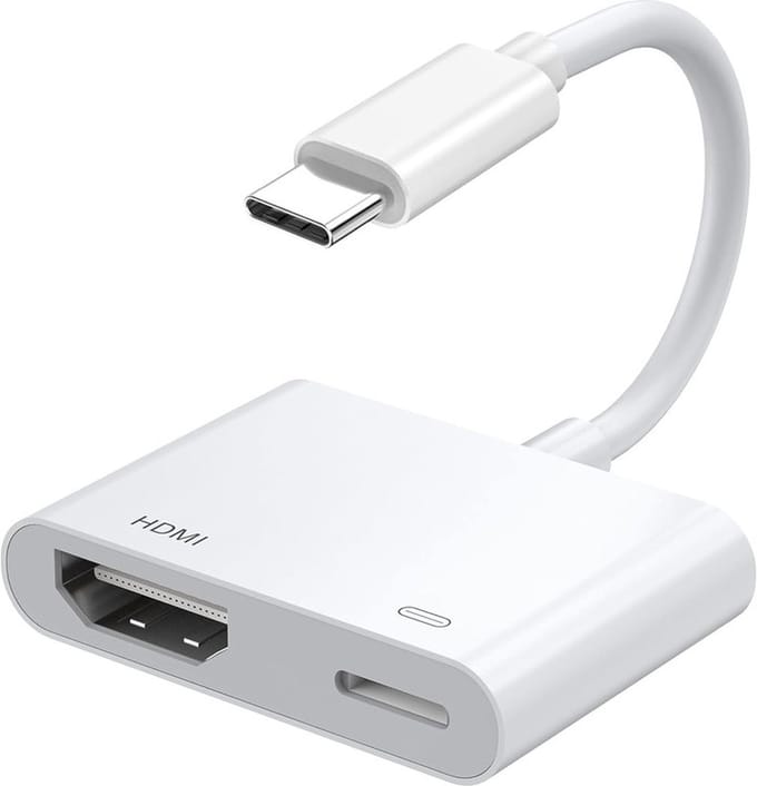 USB-C naar HDMI 4K + USB-C Female adapter kabel - Geschikt voor o.a. Macbook, Laptops, iPhone 15 en 16 - wit