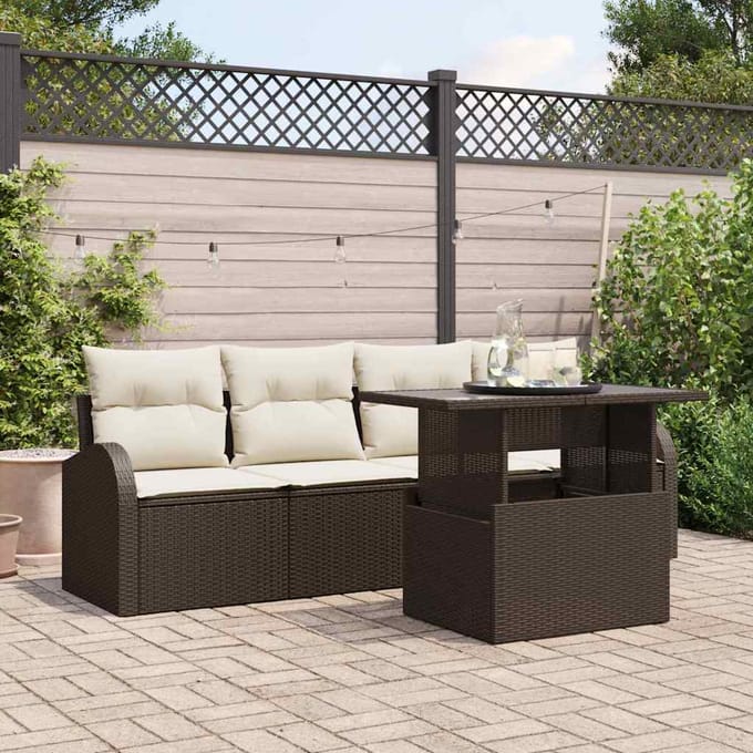 vidaXL - Tuinbank - Set - 5 - st - Bruin - Poly - rattan
