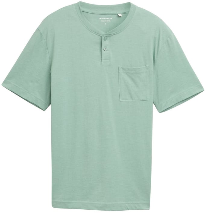 Tom Tailor - Henley T-shirt met borstzak - Maat S - dust green melange