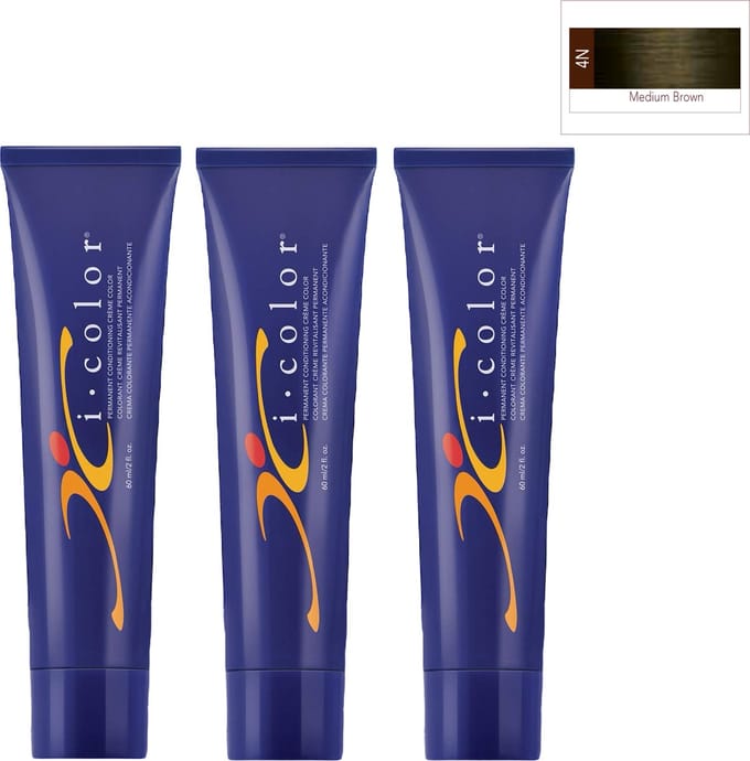 ISO i color Permanent Conditioning Crème Color 60ml 4N Medium Brown x 3 tubes