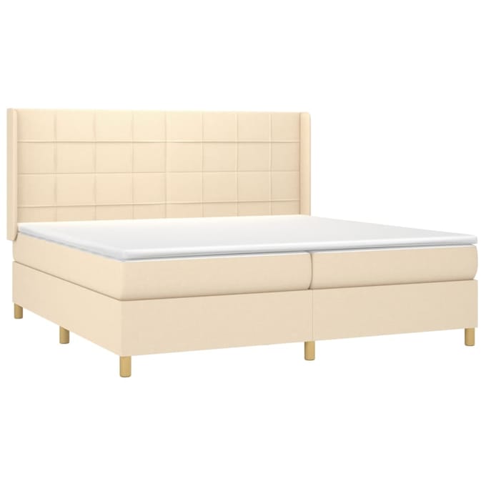 vidaXL - Boxspring - met - matras - stof - crèmekleurig - 200x200 - cm