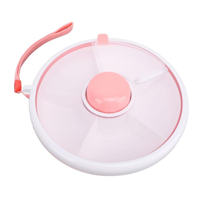 Snack Roterende Container met Deksel 5 Vakken Dispenser Lekdicht Morsbestendig Afdichtend Kinderen Fruit L roze