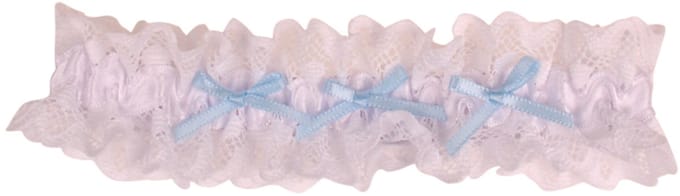 Kousenband Wit met Broderie & Lichtblauwe Strikjes - 33cm Elastisch