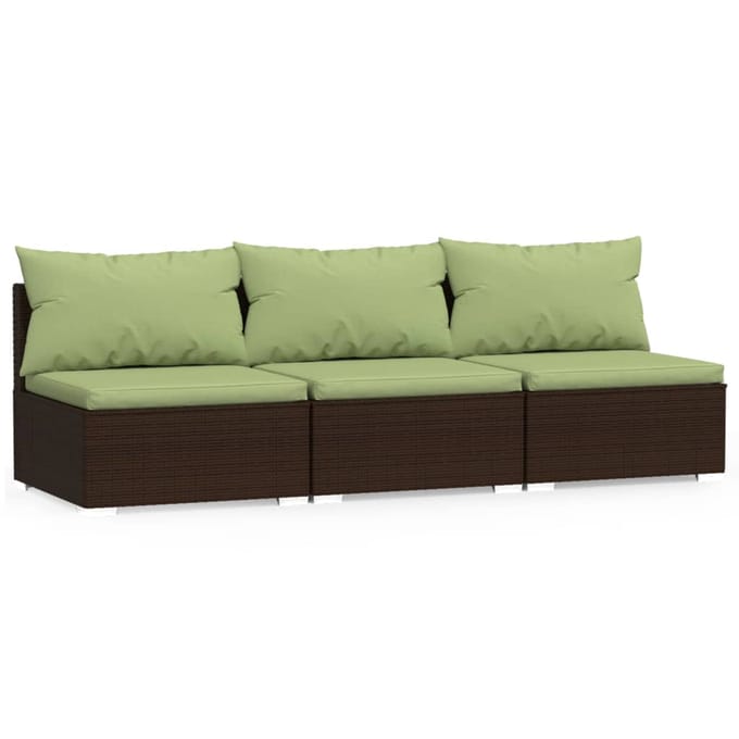 vidaXL Bank 3-zits met kussens poly rattan bruin
