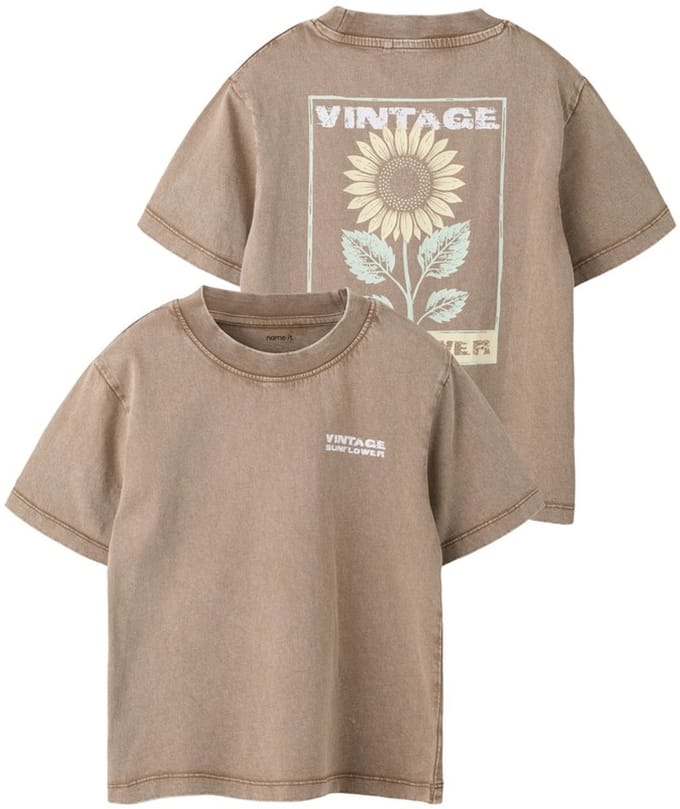 Name it t-shirt meisjes - bruin - NKFjada - maat 134/140