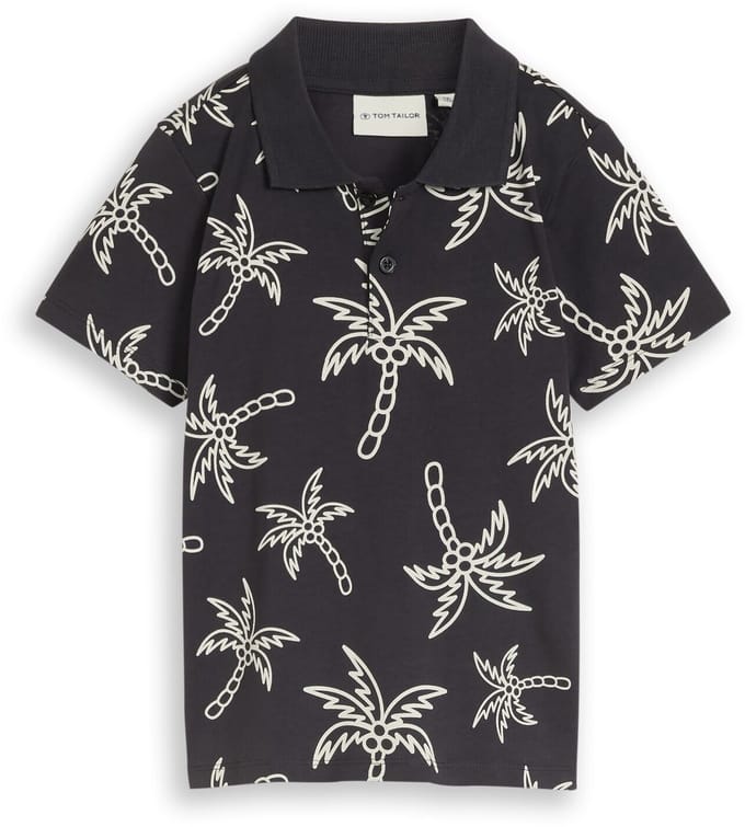 Tom Tailor - Poloshirt met patroon - Maat 92/98 - grey white sketched palm trees