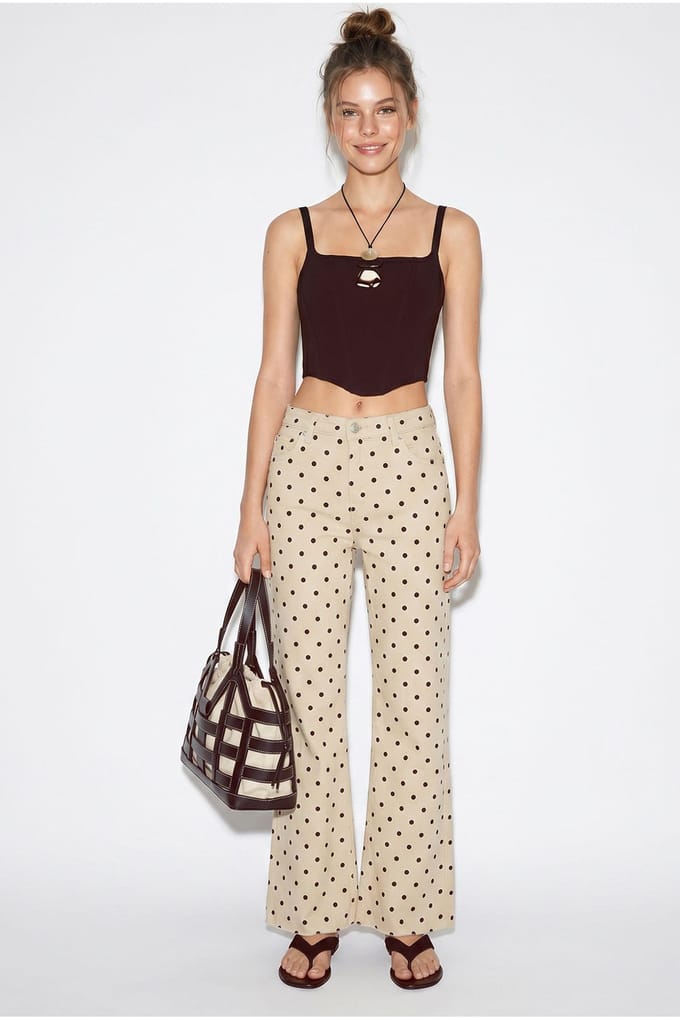 Dames Mid-Waist Polkadot Flared Jeans
