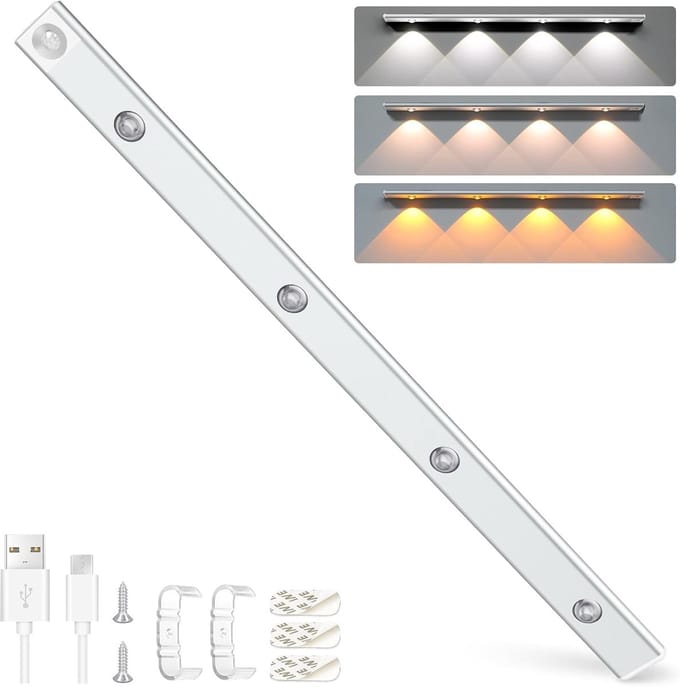 Oplaadbare Kastlamp - Bewegingssensor LED - Kast Verlichting - Instelbare Kleur - 60 cm - Zilver
