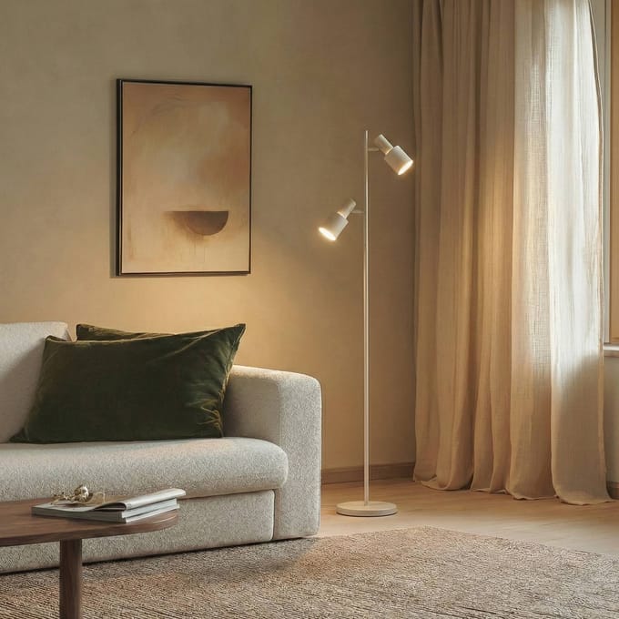 Lindby - vloerlamp - 2lichts - IJzer - H: 155 cm - E27 - beige