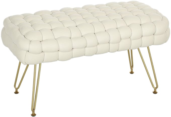 HOMCOM-Sitzhocker-Polyester, Schaumstoff-76L x 38B x 41,5H cm-Cremeweiß