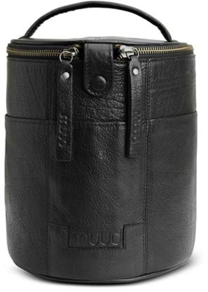 MUUD Saturn Black - Handgemaakt leren tas voor handwerkprojecten 20xØ16cm