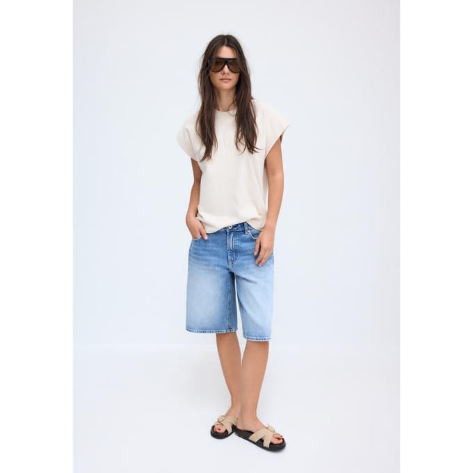 Stradivarius B06 Basic T-shirt met verlaagde schoudernaad  Steen S