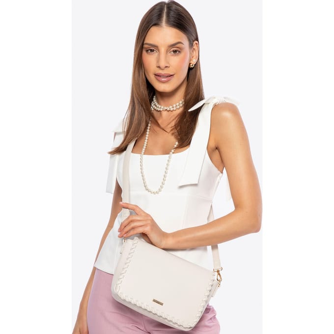 Wittchen Dames Crossbody Tas met Afgewerkte Flap, Crème, Eco-leer