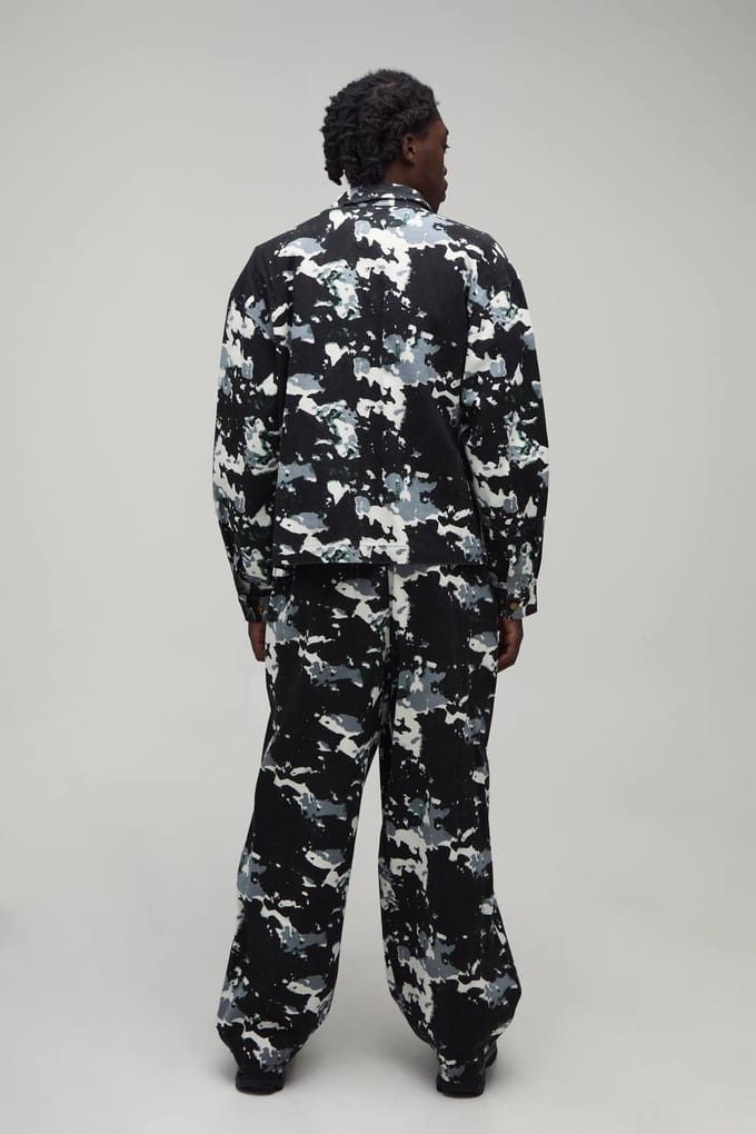 Oversized Boxy Overhemd Met Vervormde Camo Print | Green | Size Small