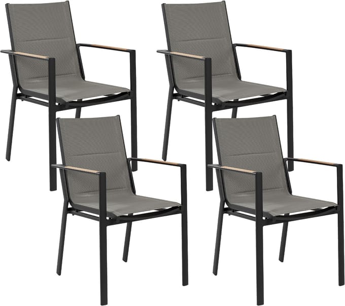 BUSSETO - Tuinstoel set van 4 - Zwart - Aluminium