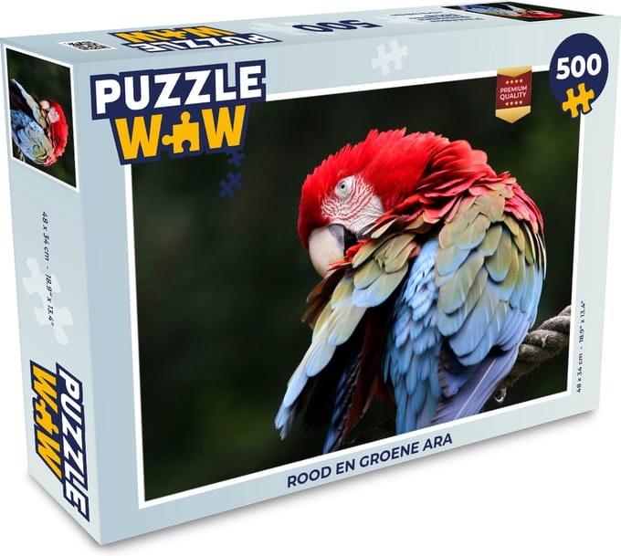 Puzzel Papegaai - Veren - Rood - Ara - Groen - Legpuzzel - Puzzel 500 stukjes