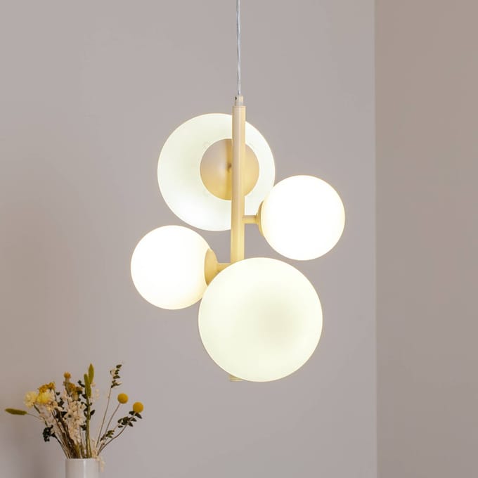 ALDEX Hanglamp Dione, opaal/crème, 4-lamps