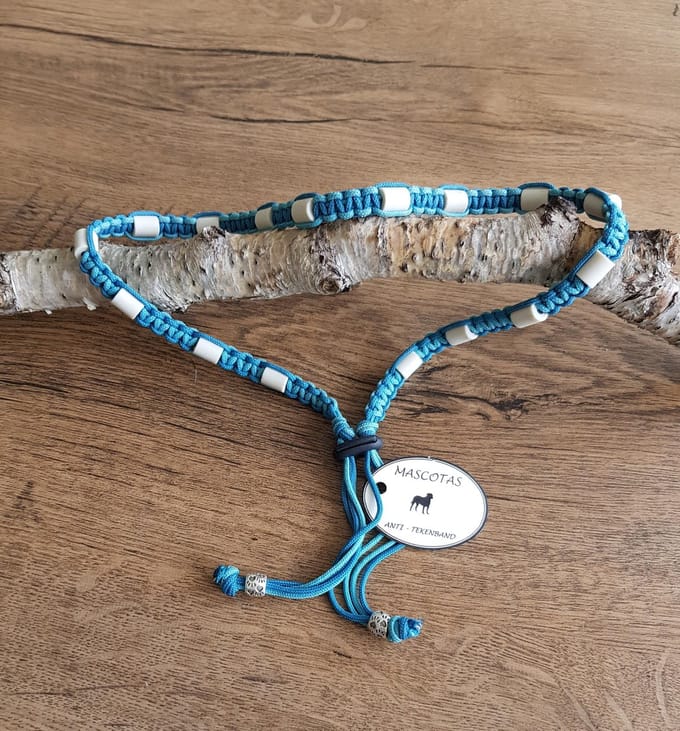 Anti-Tekenband met EM kralen 100% natuurlijk Turquoise Maat 25-30 cm