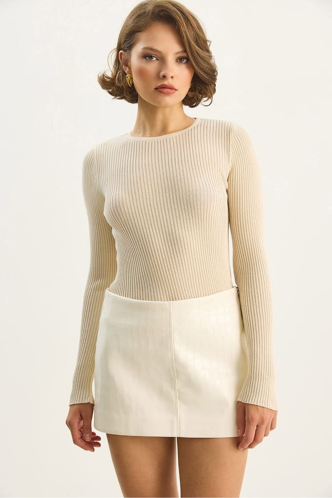 Fitted Ribbelgebreide Blouse met Pailletten Details
