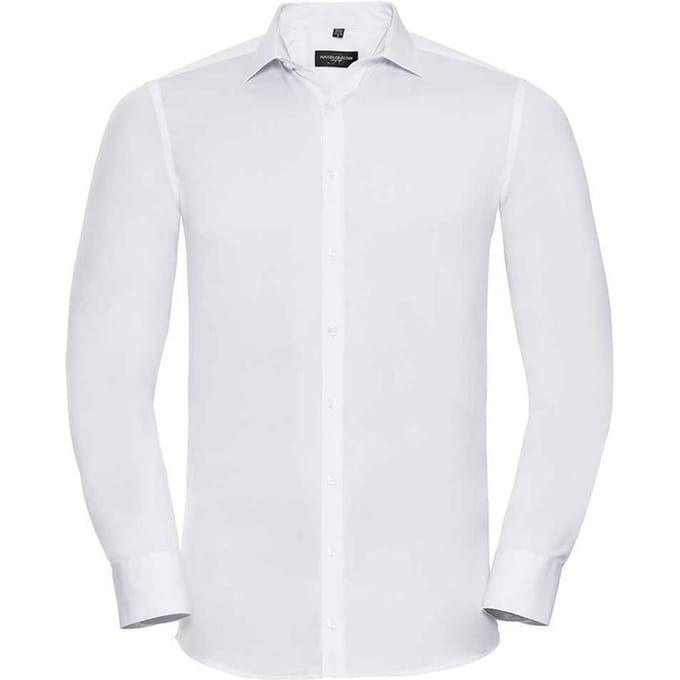 Russell Collection Heren Ultimate Stretch Formeel Overhemd met Lange Mouwen (Wit)