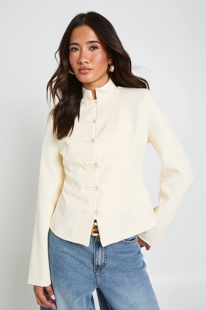 boohoo Dames Getailleerde Blazer Met Sierdetail | Creme | Maat: 38