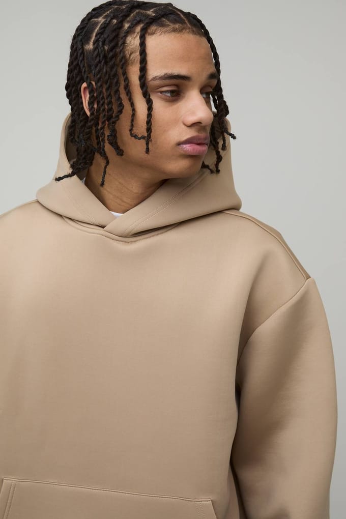 Oversized Boxy Bonded Scuba Hoodie | Taupe | Size Medium