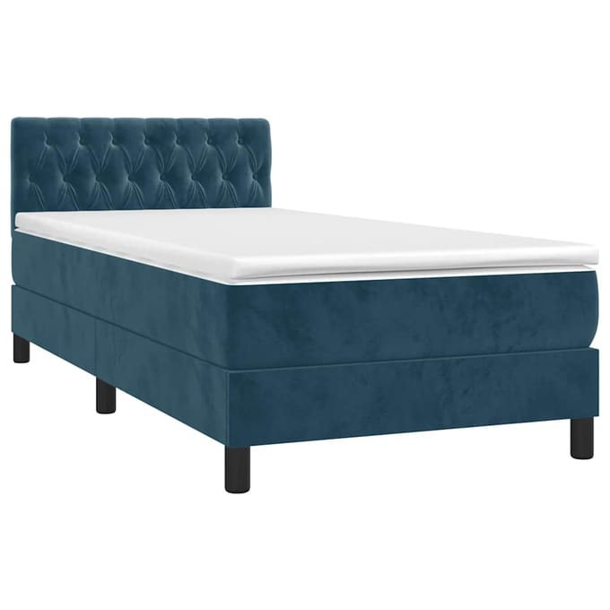 vidaXL - Boxspring - met - matras - en - LED - fluweel - donkerblauw - 90x190 - cm