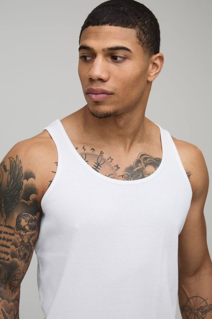 Essential Regular Fit Ribbed Vest | White | Size XS