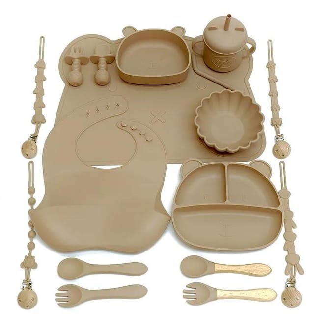 Ensemble de vaisselle pour enfants en silicone avec ventouses, anti-chute, set de vaisselle à compartiments pour bébé bleu marine