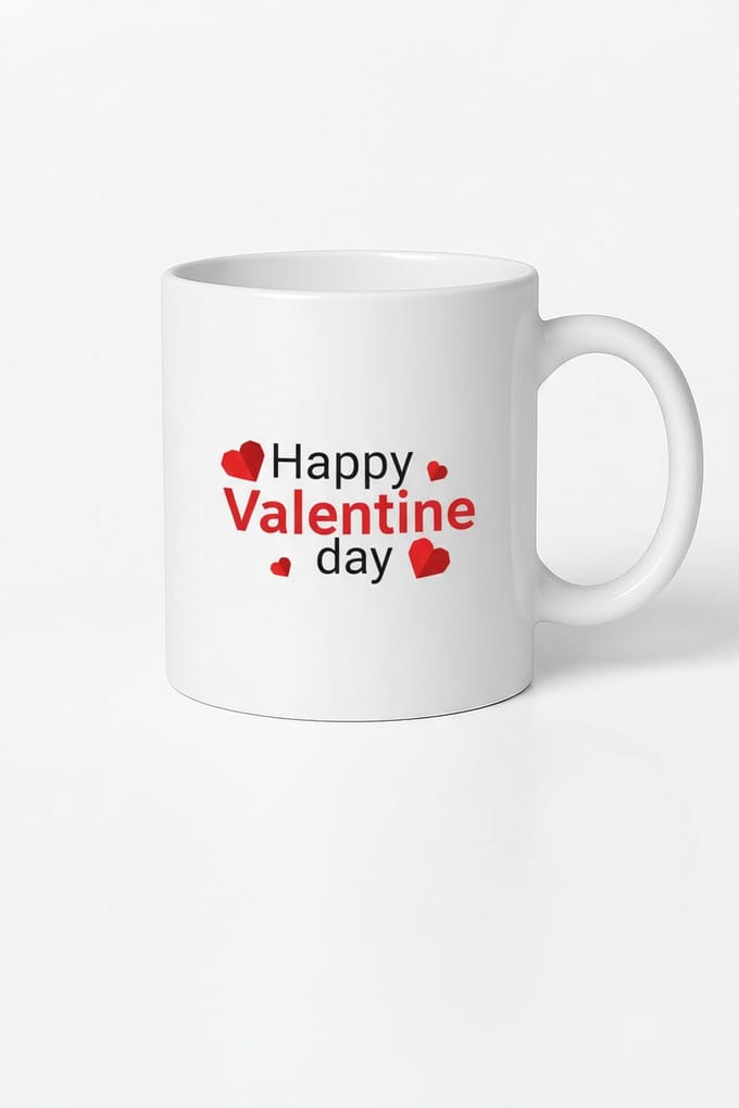 Happy Valentine's Day Mok - Romantisch Valentijn Cadeau met Hartjesprint - Witte Keramische Beker