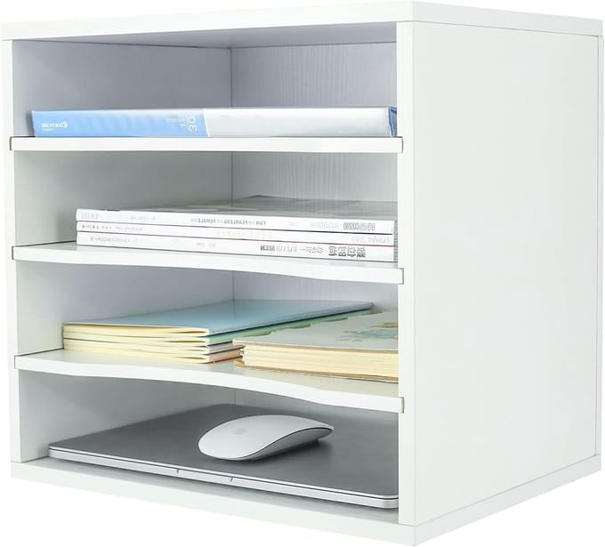 Houten Bureau Organizer voor Desktop met 3 Verstelbare Lades - Bestanden en Post Sorteren, Wit