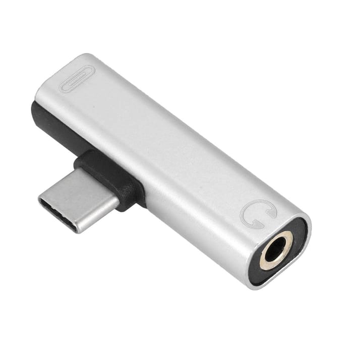 2-in-1 Type C naar 3,5 mm jack hoofdtelefoon USB-oplaadconverter Multifunctionele transverter Zilver