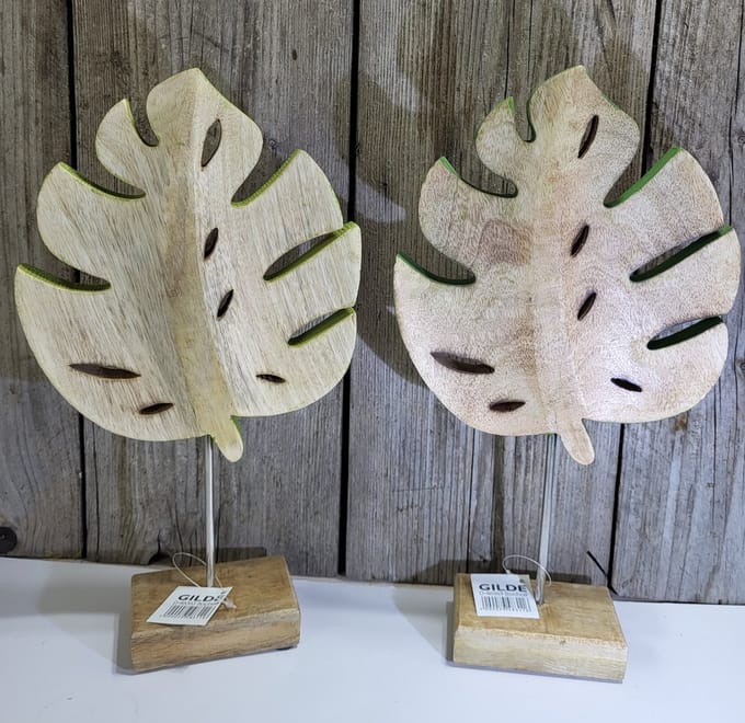 Set 2x Mangohout Blad op Voet Groen Bruin 36 cm