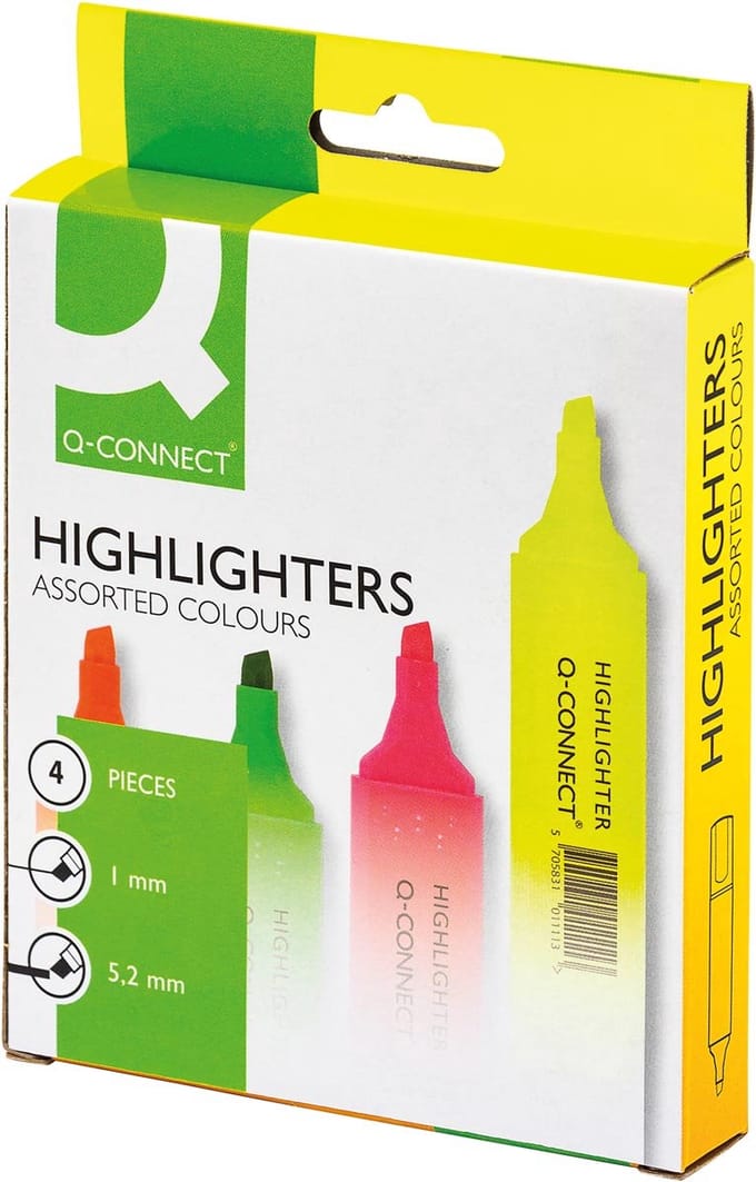 Q-CONNECT markeerstift | geassorteerde kleuren | etui van 4 stuks