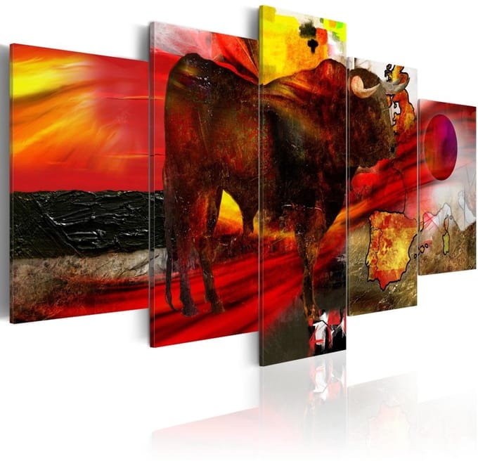 Schilderij - Spaans temperament, stier, 5 luik