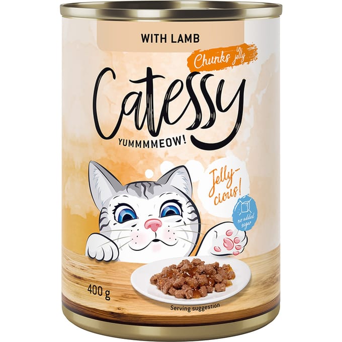 24x400g Hapjes in Saus of Gelei met Lam in Gelei Catessy Kattenvoer