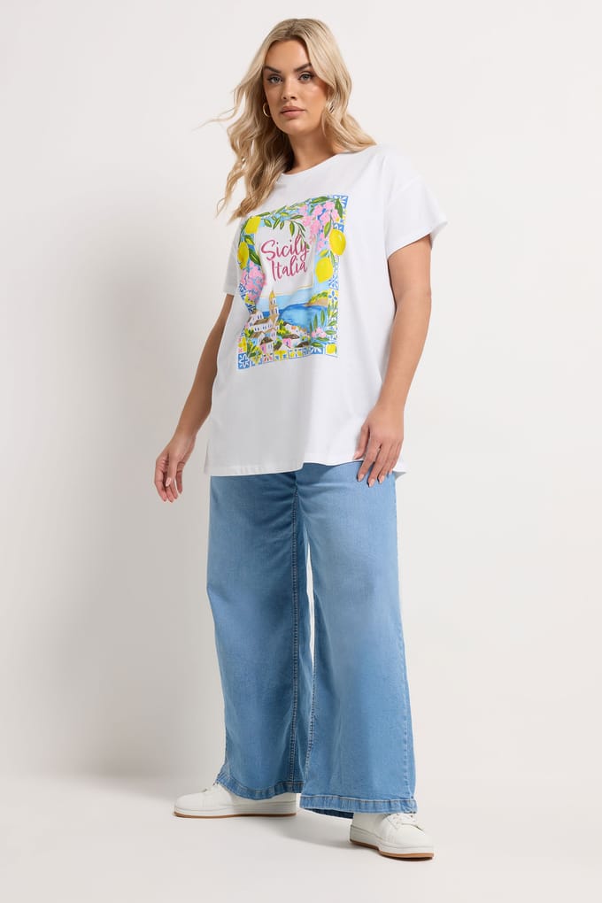 Yours Wit Tshirt Met Afbeelding Van 'Sicily Italia' Size 44