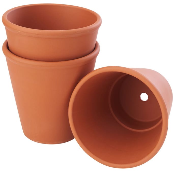 Terracotta-Rozenpotten, 3 stuks - Binnen-Ø 10 cm, H 14 cm