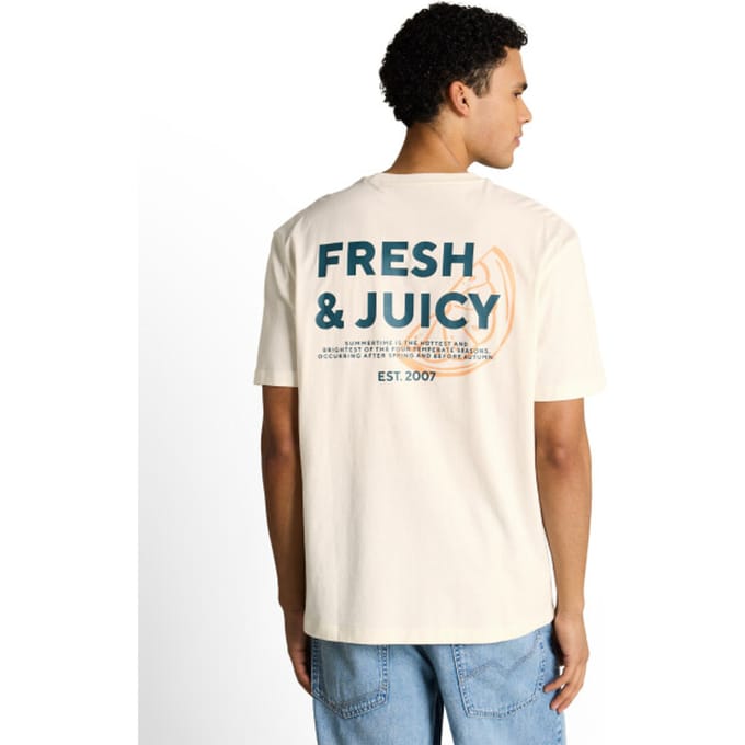 Tom Tailor Denim - T-shirt met relaxte pasvorm en print op de rug - Maat L - Wool White