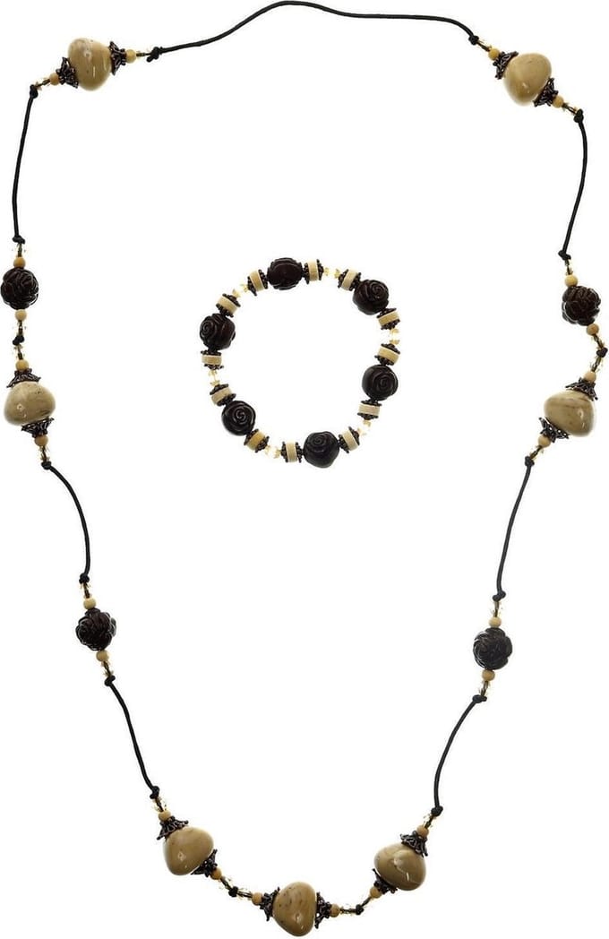 Behave - Ketting armband set - Bohemian look - Rozenkralen bruin