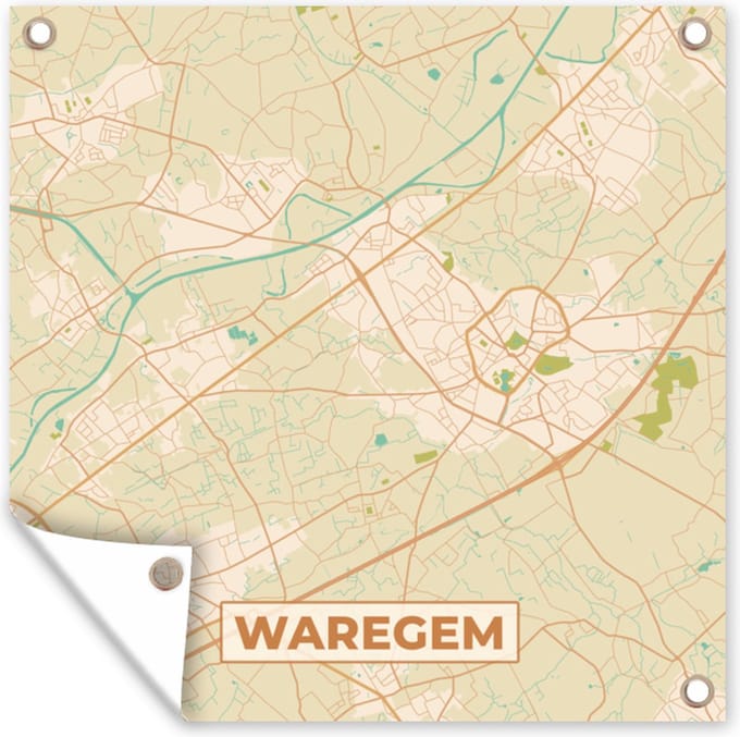 Tuindoek Plattegrond - Vintage - Kaart - Stadskaart - Waregem - 100x100 cm