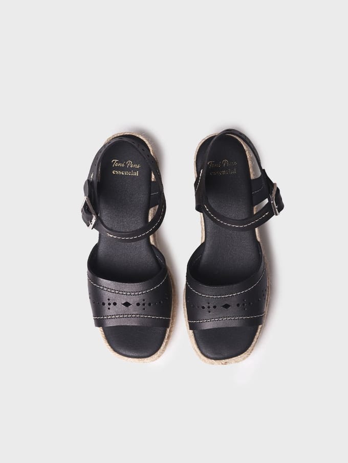 Dames leren espadrille met hoge sleehak | HAIDE