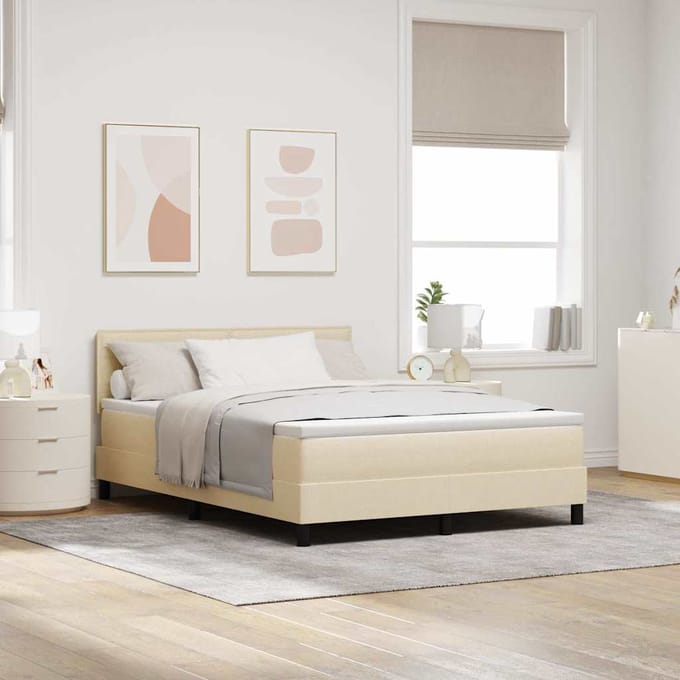 vidaXL - Boxspring - bed - met - LED-stripverlichting - Crème - 140 - x - 190 - cm - Stof