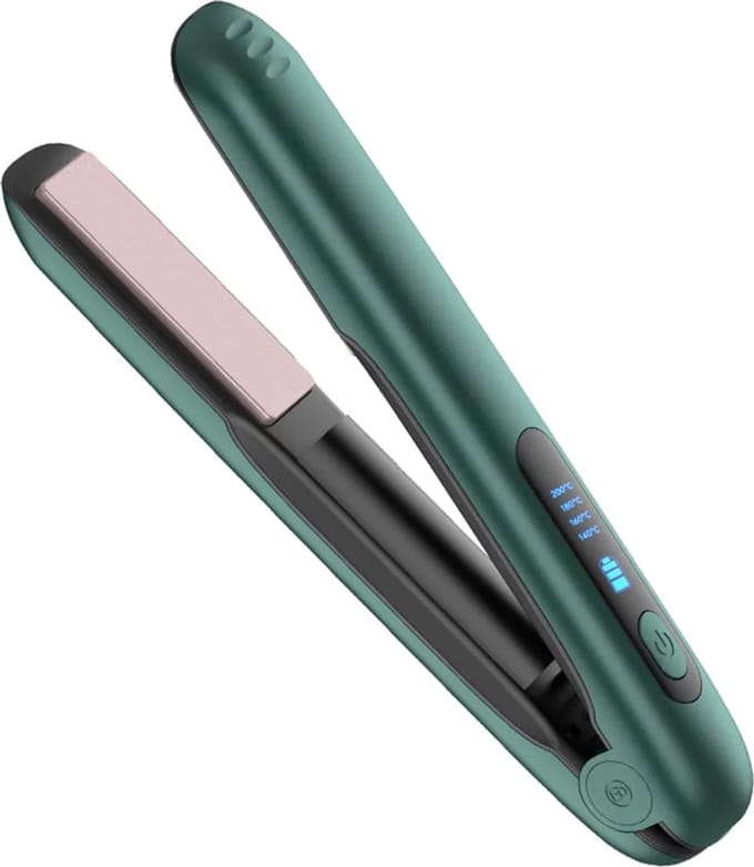 2-in-1 krultang, mini stijltang, USB stijltang, reisstijltang, groen.